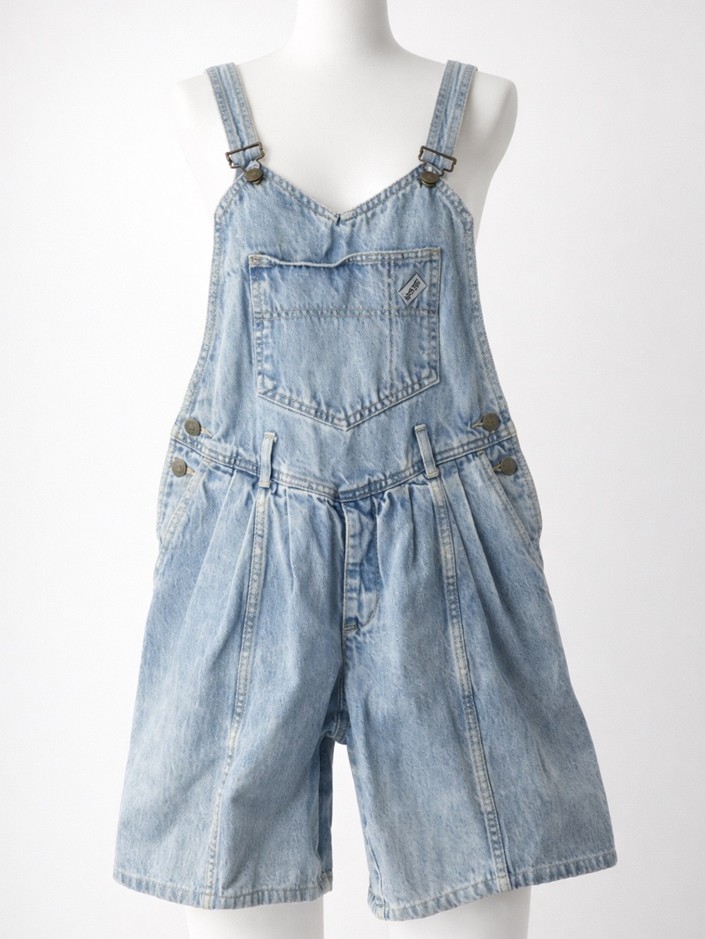 Vintage 80s /90s Guess Jeans Shorts Light Blue Denim Overalls 1